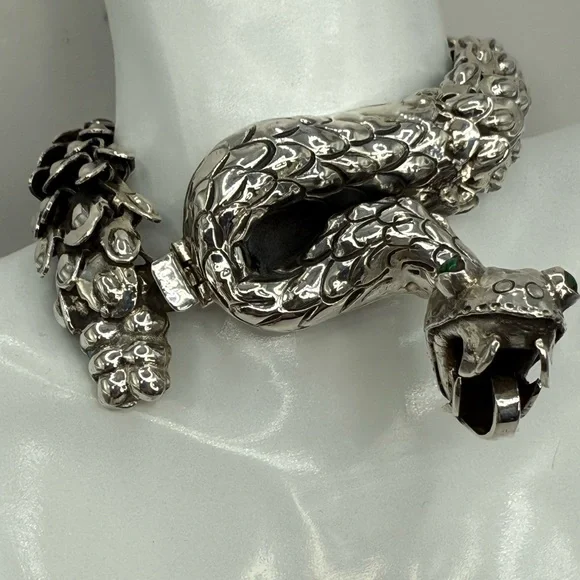 Nacho Gomez Taxco 950 Sterling Silver Rattlesnake Bracelet Malachite Eyes NWOT - Picture 13 of 17